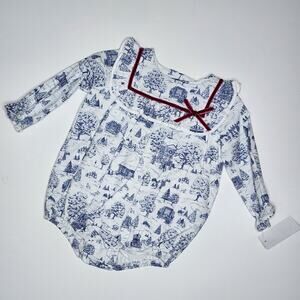 Edgehill Collection Darby Ansley Blue Toile Winter Romper Girl's Size 6 Months